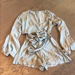 Dusty Blue Bell Sleeve Romper